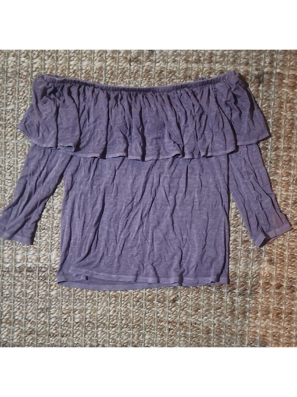 American Eagle Outfitters Cotton Feminine BohoPurple Off-Shoulder Blouse XS